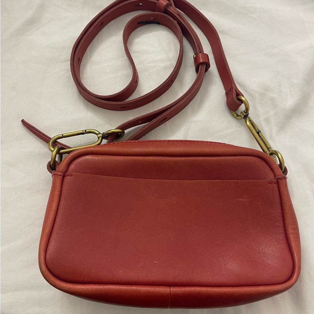 Madewell Red Leather Crossbody Bag with Adjustable Strap